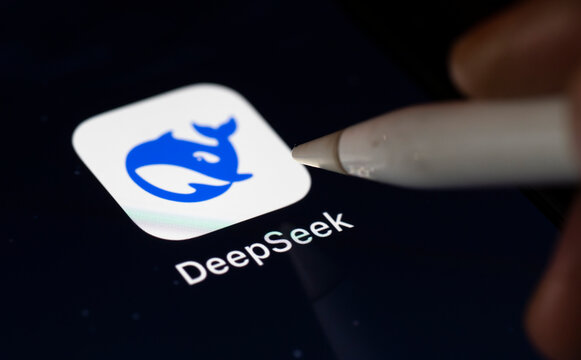 In this photo illustration, the newly launched Chinese DeepSeek app logo is displayed on an iPhone screen.