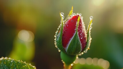 Obraz premium Dewy rosebud sunrise garden closeup