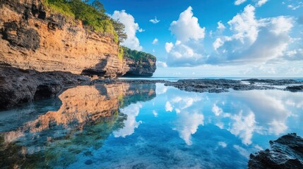 Serene Coastal Cliff Reflection: A Tropical Paradise
