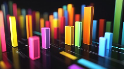 Obraz premium Colorful 3D bar chart data visualization; business growth