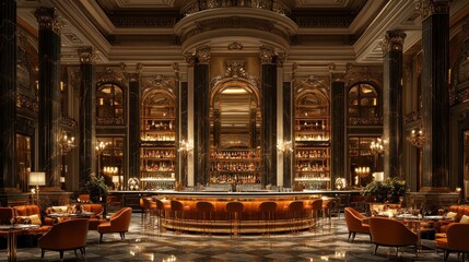 Grand Hotel Bar, opulent lobby, night, drinks