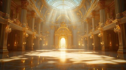 Obraz premium Majestic Palace Interior with Divine Light. Generative AI
