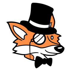Red Fox Sir Mr. Top Hat Monocle Glasses Rich Man Design Lover Art Vector Illustration Card T-Shirt Poster Sticker Graphic Print Decorative Drawing Isolated Logo Decoration Symbol Creative Cool Style
