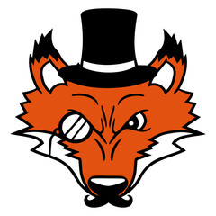 Red Fox Sir Mr. Top Hat Monocle Glasses Rich Man Design Lover Art Vector Illustration Card T-Shirt Poster Sticker Graphic Print Decorative Drawing Isolated Logo Decoration Symbol Creative Cool Style
