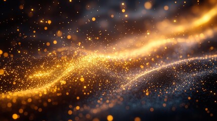 Fototapeta premium Magical Golden Particles in Dark Space. Generative AI