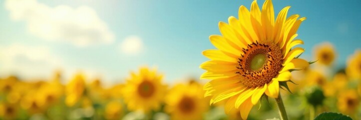 Fototapeta premium A fuzzy, oversized sunflower with bright yellow petals against a gradient sky , yellow, sunflower, pink