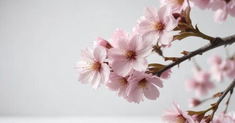 soft pink cherry blossoms on white background, flowers, nature