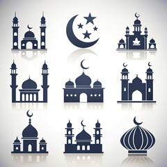 Eid ul Fitr Mosque and Crescent Moon Icon Set: Spiritual and Festive Symbols for the Joyous Eid Celebration