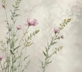 Gentle watercolor washes on delicate flower stems,  foliage,  illustrations,  plant