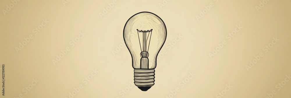 Aufkleber Light bulb illustration against a simple beige background showcasing its classic design and filament details for decorative purposes. Generative AI