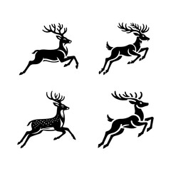 Running Deer Silhouette Vector Set – Elegant Wildlife Illustration for Logos and Designs