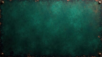 Obraz premium Deep Teal Patina Metal Plate with Antique Brass Fasteners A Textured Background for Design Projects