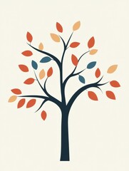Obraz premium Stylized tree icon featuring colorful branches and leaves in a modern design. Generative AI