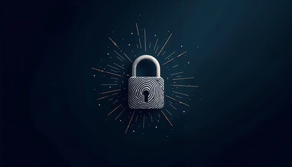 This image has an elegant fingerprint and padlock combination concept, biometrics. Suitable for security advertisements, AI Security, data security page banners, etc.