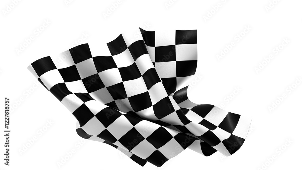 Poster the checkered flag waves in the wind signaling the end of a race victory is in sight