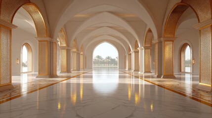 Fototapeta premium Grand Palace Hallway, Sunlit Oasis View