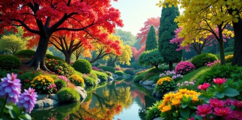 changing seasons in botanical garden, winter, flowers