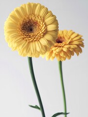 two yellow gerberas, beautiful blooming yellow flower
