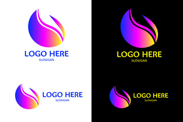 Brand logo in vertical and horizontal version gradient color yellow pink and blue combination , logo and slogan included 