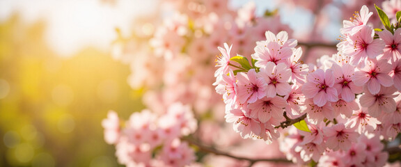 Obraz premium Vibrant cherry blossoms swaying in spring breeze, seasonal beauty