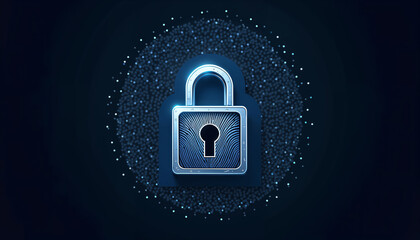 This image has an elegant fingerprint and padlock combination concept, biometrics. Suitable for security advertisements, AI Security, data security page banners, etc.