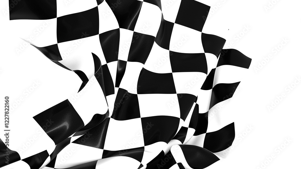 Poster the checkered flag waves in the wind signaling the end of a race victory is in sight