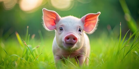 Adorable piglet with pink snout and big eyes in a green meadow, piglet, nature, piglet, nature, nature, countryside, cute, farm