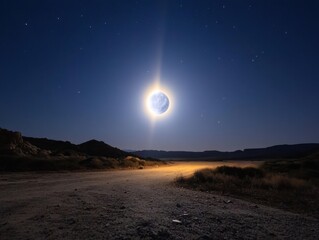 Fototapeta premium Majestic Night Scene with Bright Moon Over Desert Landscape