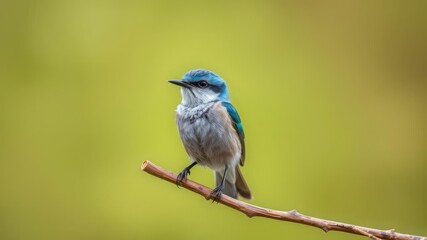 Obraz premium Small bird with bright blue back and white chest perched on a branch, wildlife, nature, feathers
