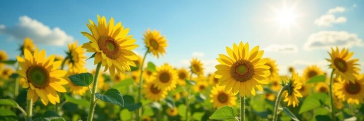 Sunflowers standing tall in a field, field, growth