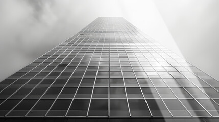 A tall building with a grid pattern of windows.