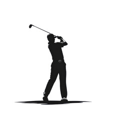 Golf player silhouette powerful swing dark background