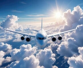 Fototapeta premium Single white trail behind an aircraft on a bright blue sky with some high-level clouds , white trail, flight paths