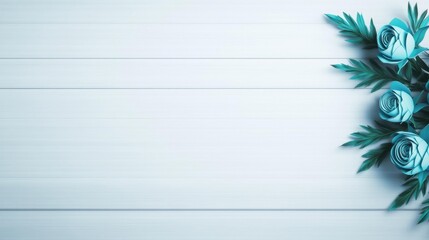 Turquoise Paper Roses on Light Background. Generative AI