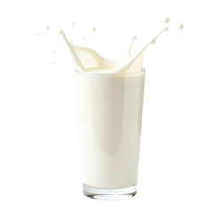 Glass of Milk with Splash Isolated on White Background, Dairy Drink, Refreshing, Splash Effect