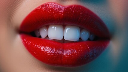 Obraz premium Close-up of Red Lips with White Teeth