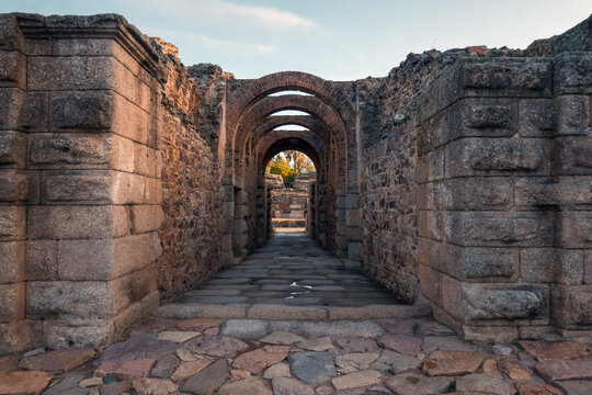 Ancient Roman Theatre Arches of Merida in Badajoz, Spain