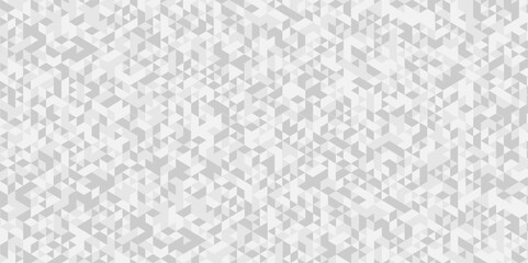 Abstract seamless gradient white and gray triangle random cube web isometric design. diamond creative wall low polygon technology light art white fabric mosaic vector background	