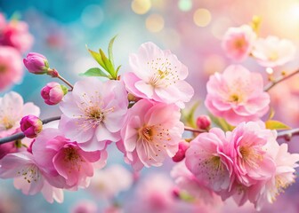 Fototapeta premium Delicate Pink Blossoms Spring Floral Pastel Background Stock Photo