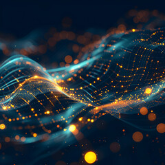 Obraz premium Abstract digital waves with glowing particles, representing data flow and connectivity.