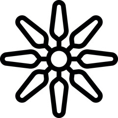 Obraz premium Simple black and white line art depicting an eight pointed star shape with rounded points, creating a geometric and symmetrical design