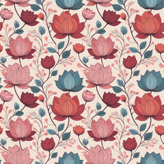 Handcrafted botanical textures with stylized flowers, intricate embroidery, and repeat floral designs.