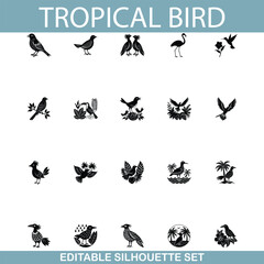 Tropical Bird Silhouettes Editable Vector Graphics Set