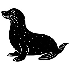 Cute Sea Lion Silhouette Line Art  Black Vector Carton Illustration