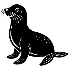 Cute Sea Lion Silhouette Line Art  Black Vector Carton Illustration