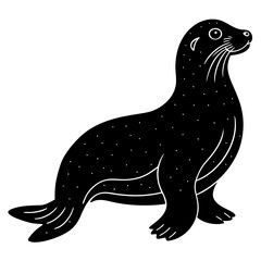 Cute Sea Lion Silhouette Line Art  Black Vector Carton Illustration
