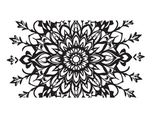 Black and White Mandala Design - Intricate Floral Pattern, Vector