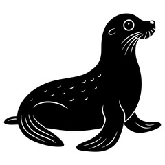 Cute Sea Lion Silhouette Line Art  Black Vector Carton Illustration