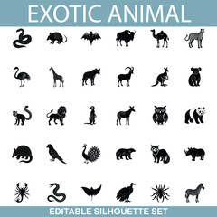 Fototapeta premium Flightless Bird Silhouettes Ostrich, Kiwi, Penguin Icons Set