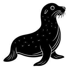 Cute Sea Lion Silhouette Line Art  Black Vector Carton Illustration